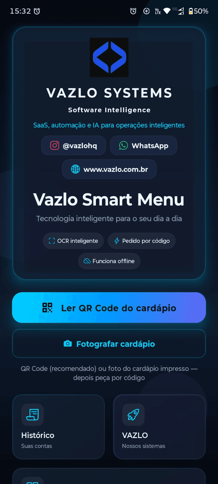 VAZLO Smart Menu — material visual